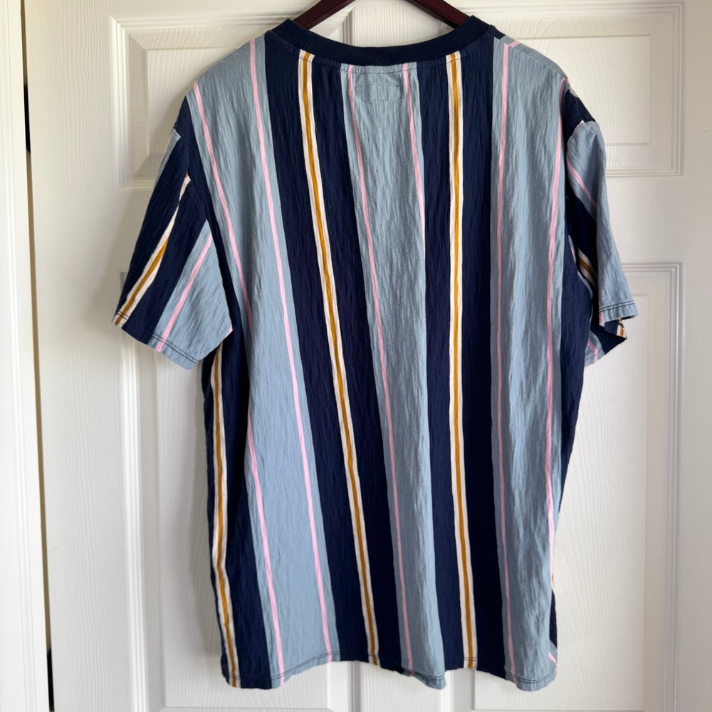 Guess Originals Mens‎ XL Striped T-Shirt Blue Pink Yellow Embroidered Logo Retro - Picture 14 of 14